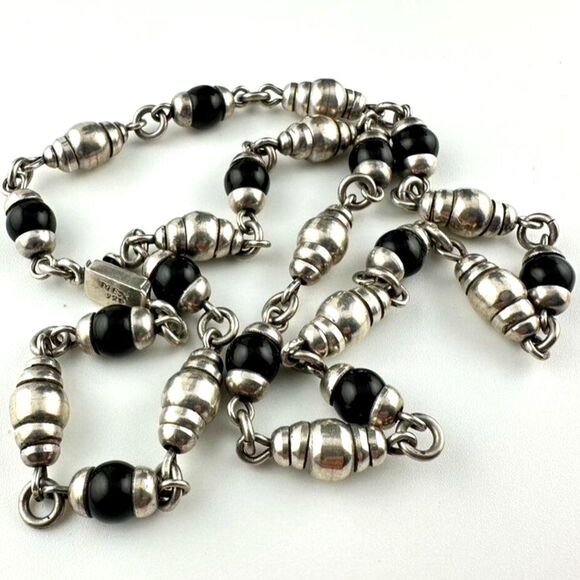 Vintage Mexico 925 Sterling Silver Glass Beaded Chain Necklace
